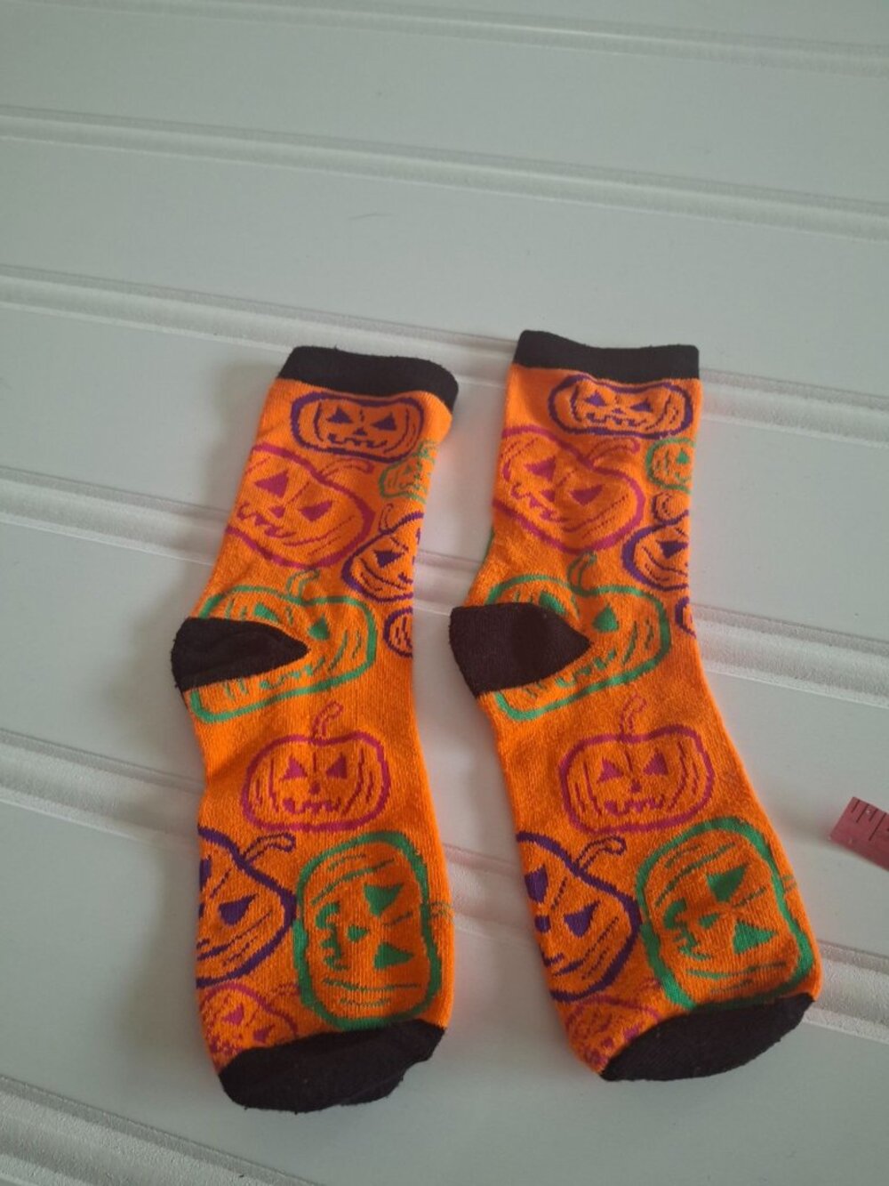 Halloween Pumpkin Crew Socks Orange Jack O Lantern Spooky Kitsch Goth Fall